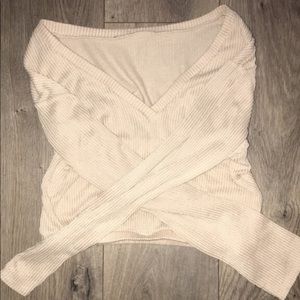 beige color crop of the shoulder sleeved forever21